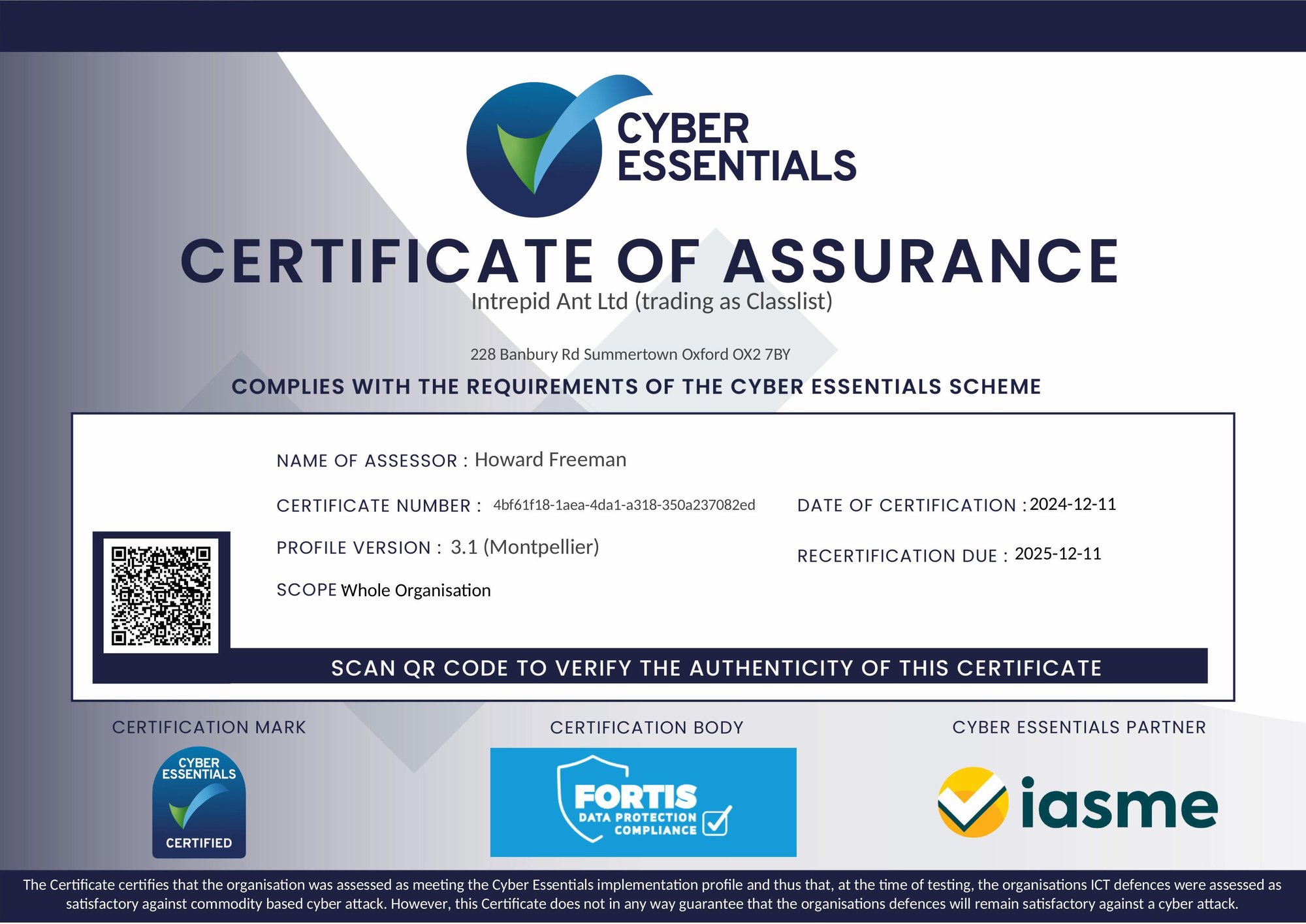 Classlist Cyber Essentials 2024_certificate